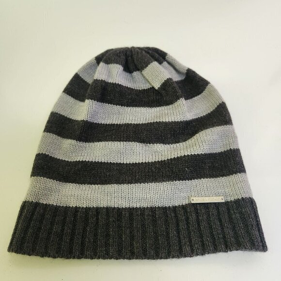 Michael Michael Kors Two Tone Gray Striped Beanie Unisex One Size - Picture 2 of 5